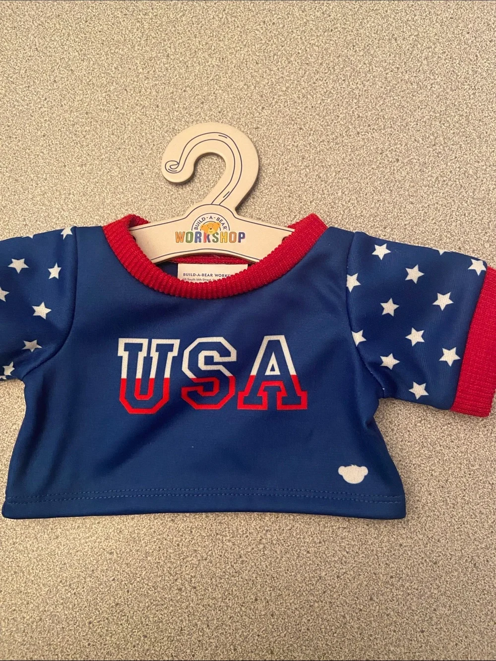 Build-A-Bear Navy Blue and Red USA Star Sleeve Tee